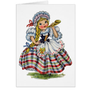 Vintage Swiss girl traditional dress Cards