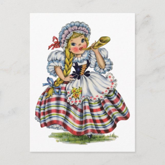 Vintage Swiss girl traditional dress Postcard (Front)
