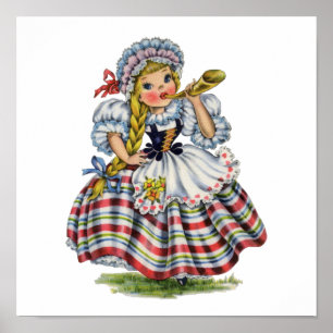 Vintage Swiss girl traditional dress Poster