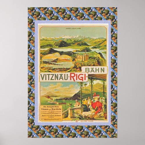 Vintage Swiss Poster Vitznau Rigi Railway