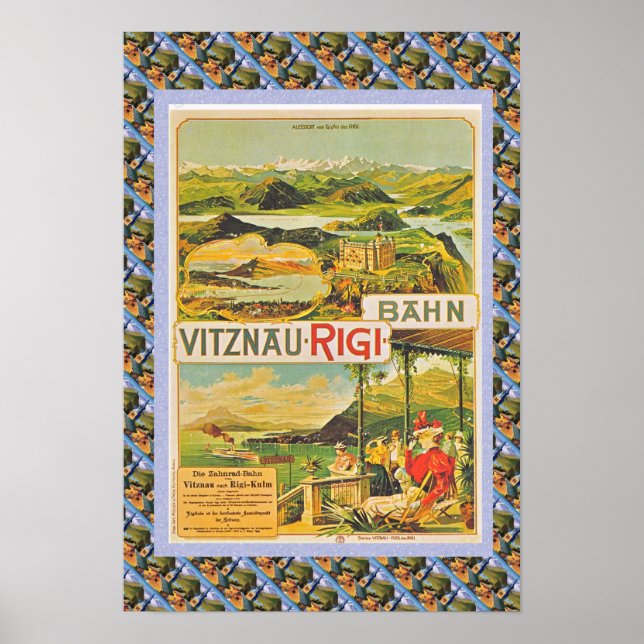 Vintage Swiss Poster Vitznau Rigi Railway (Front)