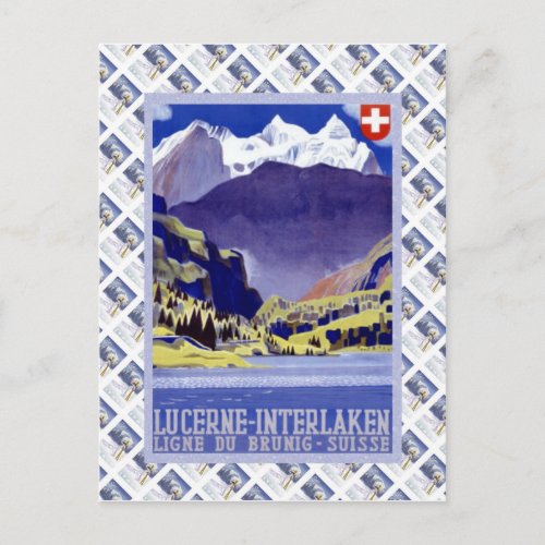 Vintage Swiss Railway Luzern Interlaken Brunig Postcard