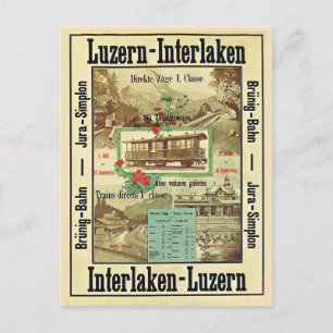 Vintage Swiss Railway, Luzern Interlaken Postcard