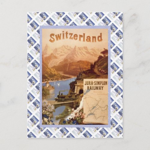 Vintage Swiss Raulway Poster Jura Simplon Postcard
