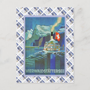 Vintage Swiss Raulway Poster, Vierwaldstattersee Postcard