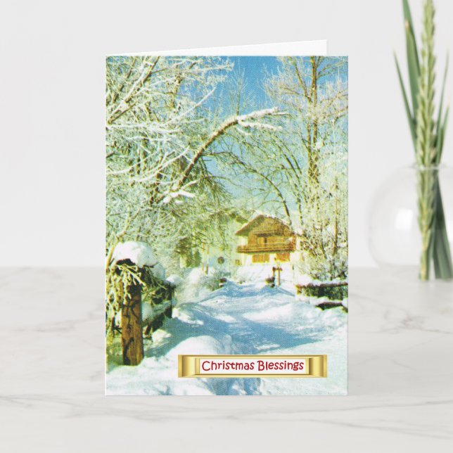 Vintage Swiss Winter scene Holiday Card (Front)
