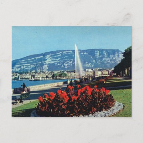 Vintage Switzerland Geneva Jet leau gardens Postcard