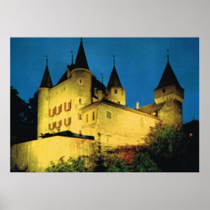 Vintage Switzerland, Nyon, medieval castle Poster