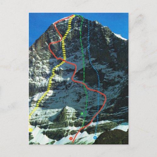 Vintage Switzerland Routes up the Eiger Postcard