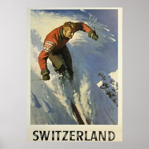 Vintage Switzerland Skiing Poster