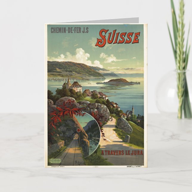 Vintage Switzerland Travel Illustration Art Card (Front)