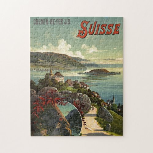 Vintage Switzerland Travel Illustration Art Jigsaw Puzzle
