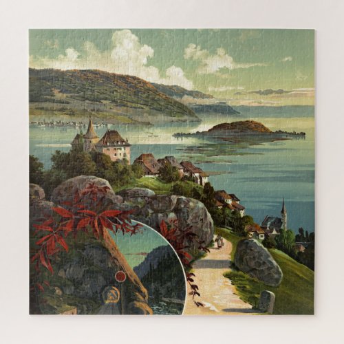 Vintage Switzerland Travel Illustration Art Jigsaw Puzzle