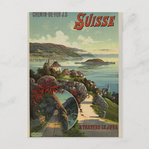 Vintage Switzerland Travel Illustration Art Postcard