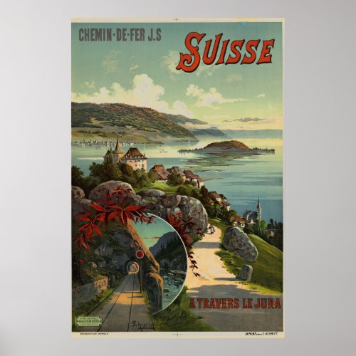 Vintage Switzerland Travel Illustration Art Poster