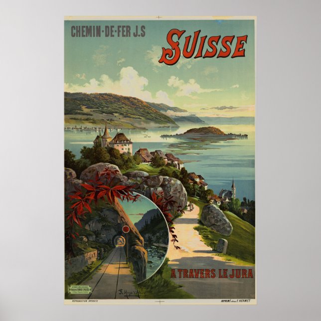 Vintage Switzerland Travel Illustration Art Poster (Front)