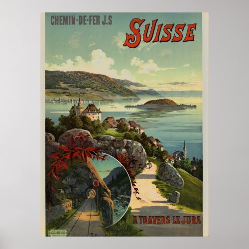 Vintage Switzerland Travel Illustration Art Poster