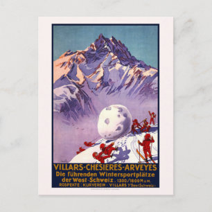Vintage Switzerland Travel Ski Postcard