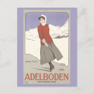 Vintage Switzerland Winter Skating Swiss Travel Postcard