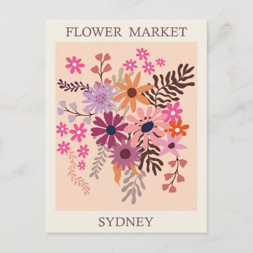 Vintage Sydney Australia Flower Market Travel Postcard