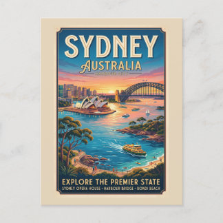 Vintage Sydney Australia Travel Poster Postcard