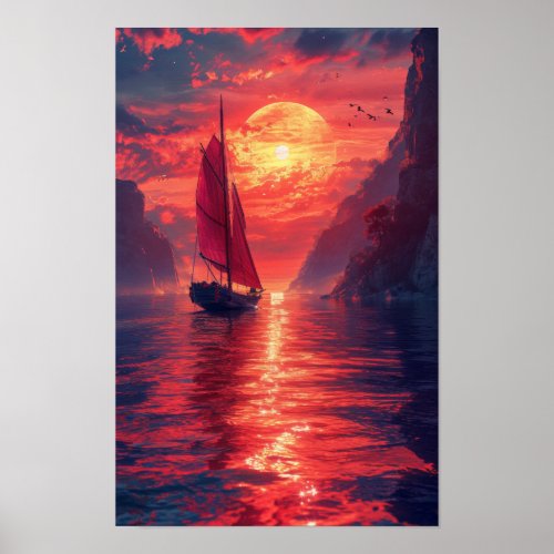 Vintage Synthwave Sailboat Poster