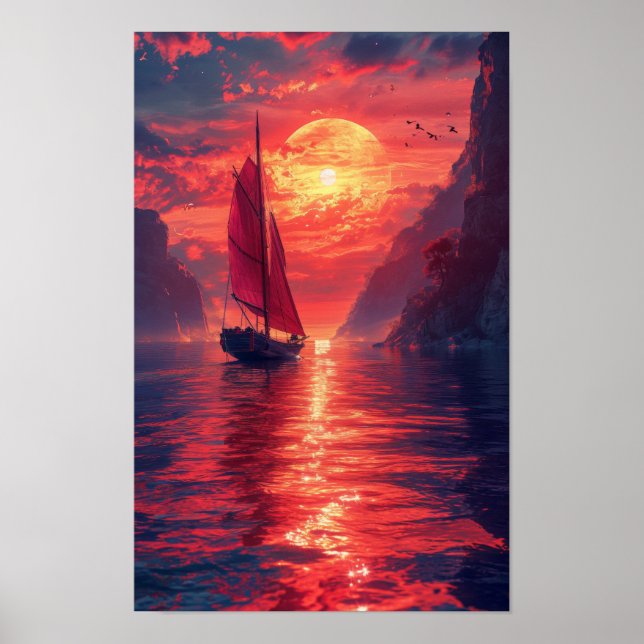Vintage Synthwave Sailboat Poster (Front)