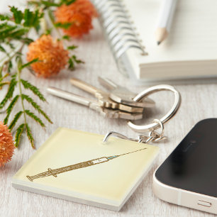 Vintage Syringe Medical Healthcare Sketch Keychain