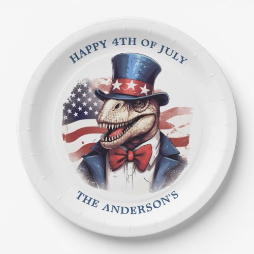 Vintage t_rex dinosaur USA flag 4th of July Paper Plates