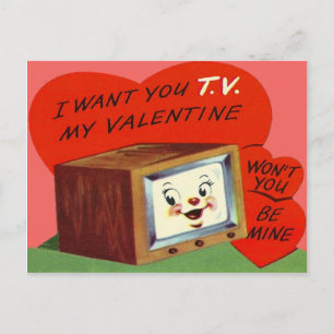 Vintage T.V. Television Heart Valentine Holiday Postcard