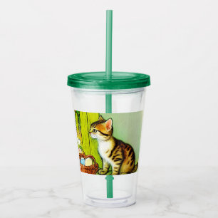 Vintage Tabby Cat Illustration Acrylic Tumbler