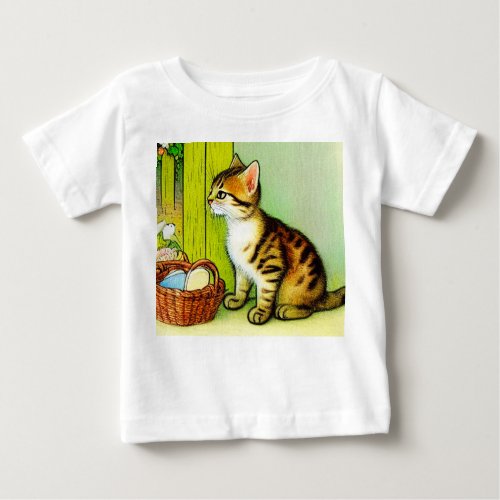 Vintage Tabby Cat Illustration Baby T_Shirt