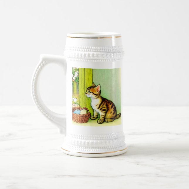 Vintage Tabby Cat Illustration Beer Stein (Left)