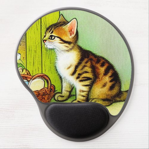Vintage Tabby Cat Illustration Gel Mouse Pad
