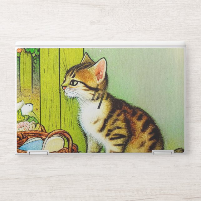 Vintage Tabby Cat Illustration HP Laptop Skin (Front)
