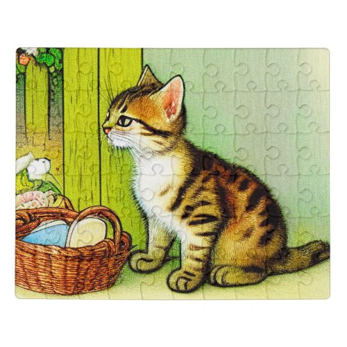 Vintage Tabby Cat Illustration Jigsaw Puzzle