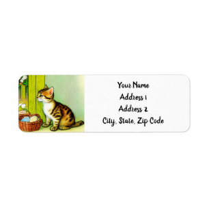 Vintage Tabby Cat Illustration Label
