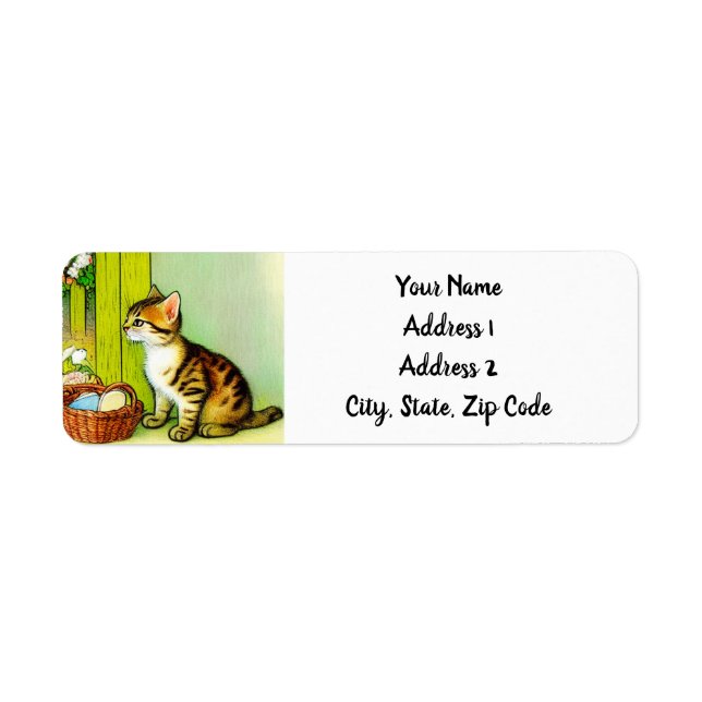 Vintage Tabby Cat Illustration Label (Front)