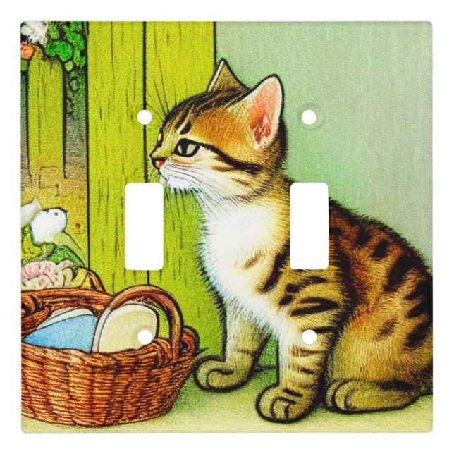 Vintage Tabby Cat Illustration Light Switch Cover (Front)