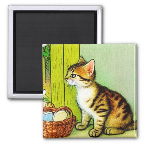 Vintage Tabby Cat Illustration Magnet