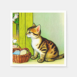 Vintage Tabby Cat Illustration Napkins