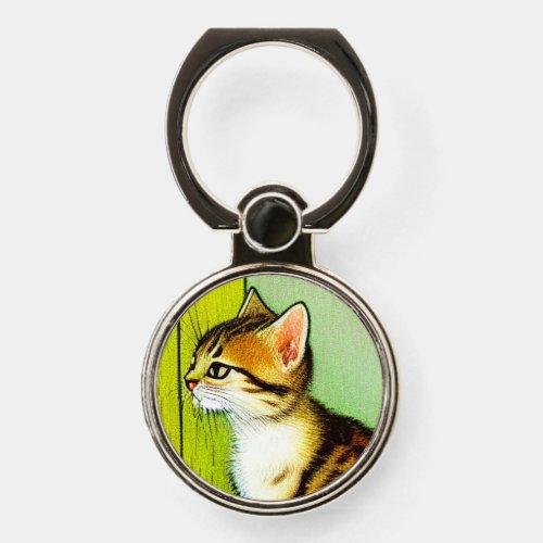 Vintage Tabby Cat Illustration Phone Ring Stand