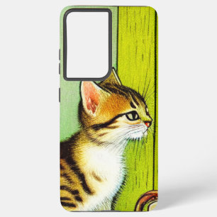 Vintage Tabby Cat Illustration Samsung Galaxy S21 Ultra Case