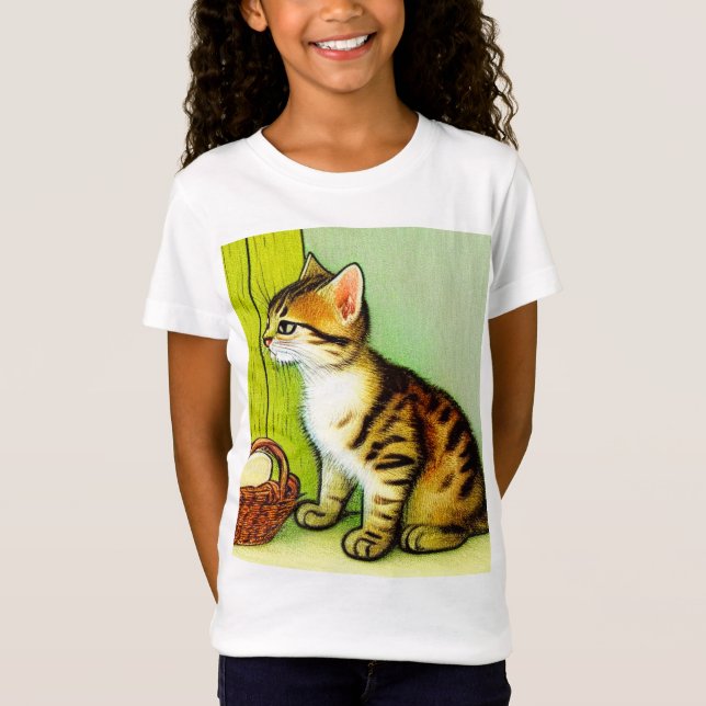 Vintage Tabby Cat Illustration T-Shirt (Front)