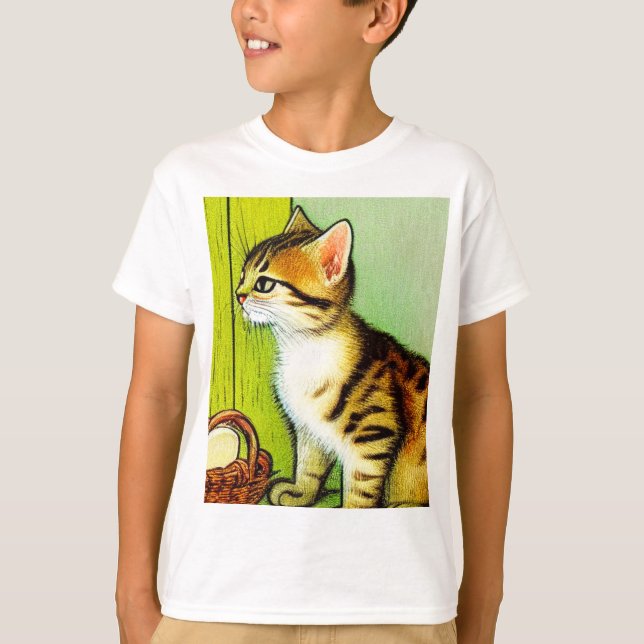 Vintage Tabby Cat Illustration T-Shirt (Front)
