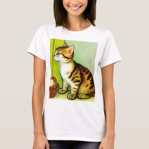 Vintage Tabby Cat Illustration T_Shirt