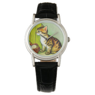 Vintage Tabby Cat Illustration Watch