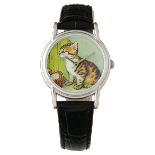 Vintage Tabby Cat Illustration Watch