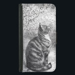 Vintage Tabby Cat Ink Sketch Samsung Galaxy S5 Wallet Case<br><div class="desc">A cute black and white vintage drawing of a tabby cat sitting pretty and proud amongst some trees and grasses. Drawn in an ink sketch style.</div>