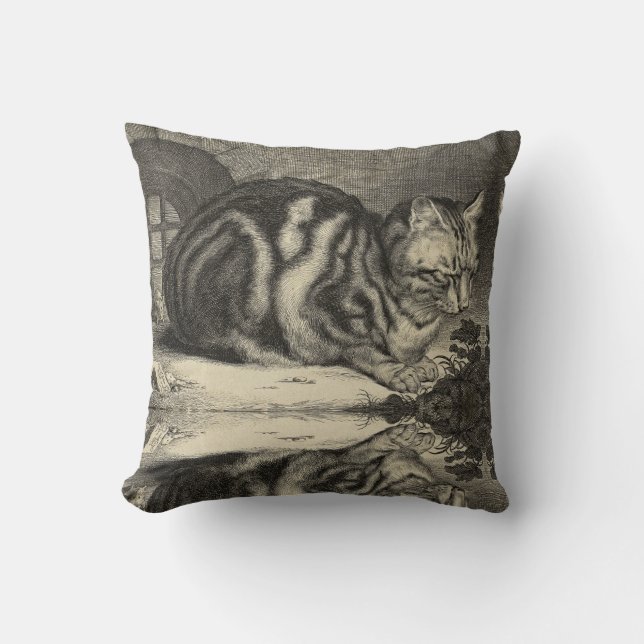 Vintage Tabby Cat Throw Pillow (Front)